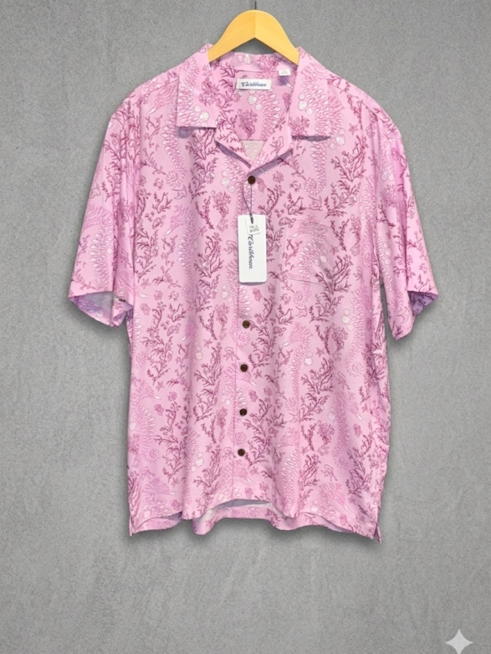 Caribbean Men's XLT Pink Ocean Under the Sea Hawaiian Camp Button Shirt NWT